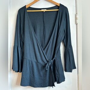 Maurices Blue Wrap top with Flare Sleeves